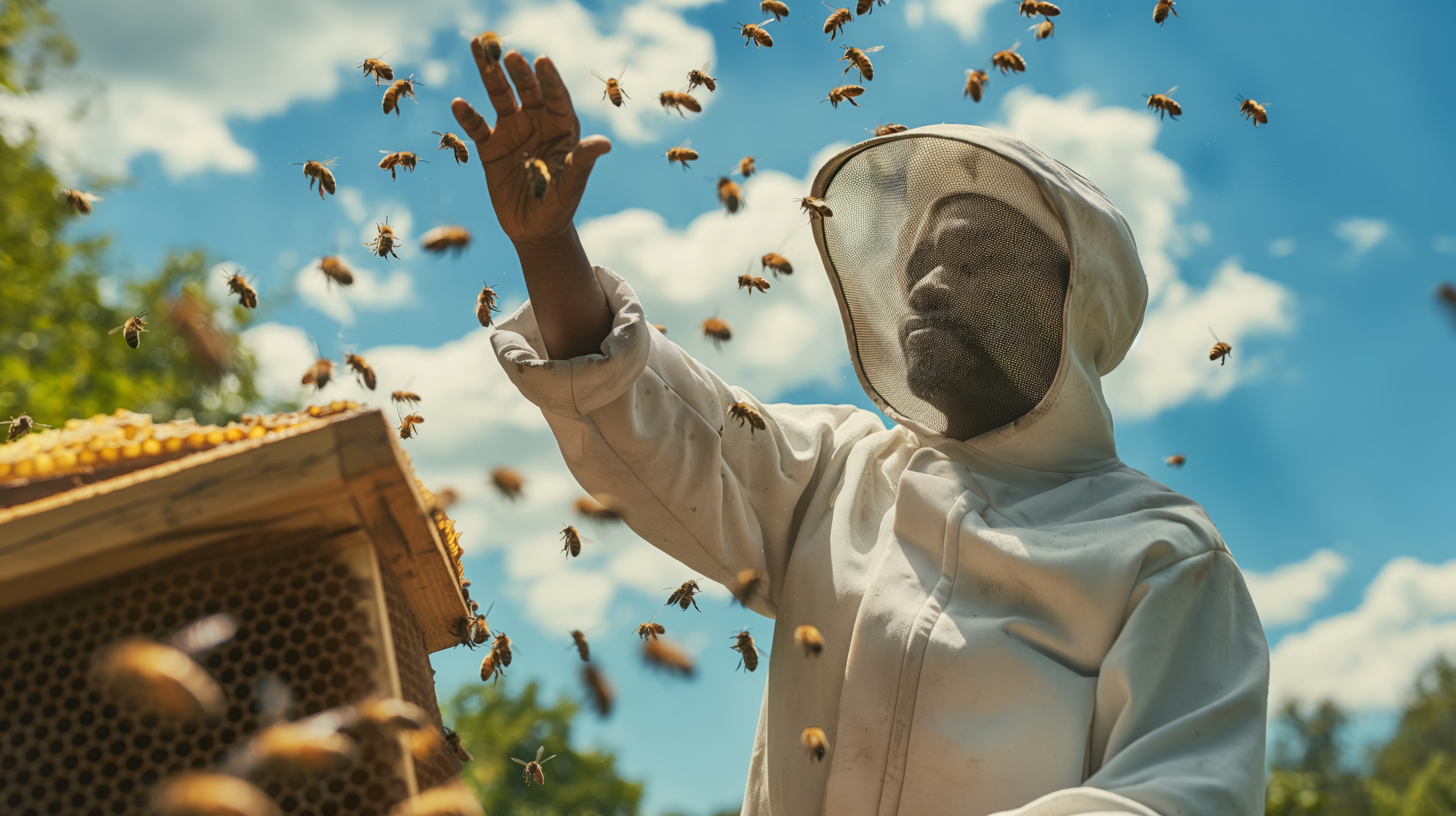 Bee keeper working beef farming