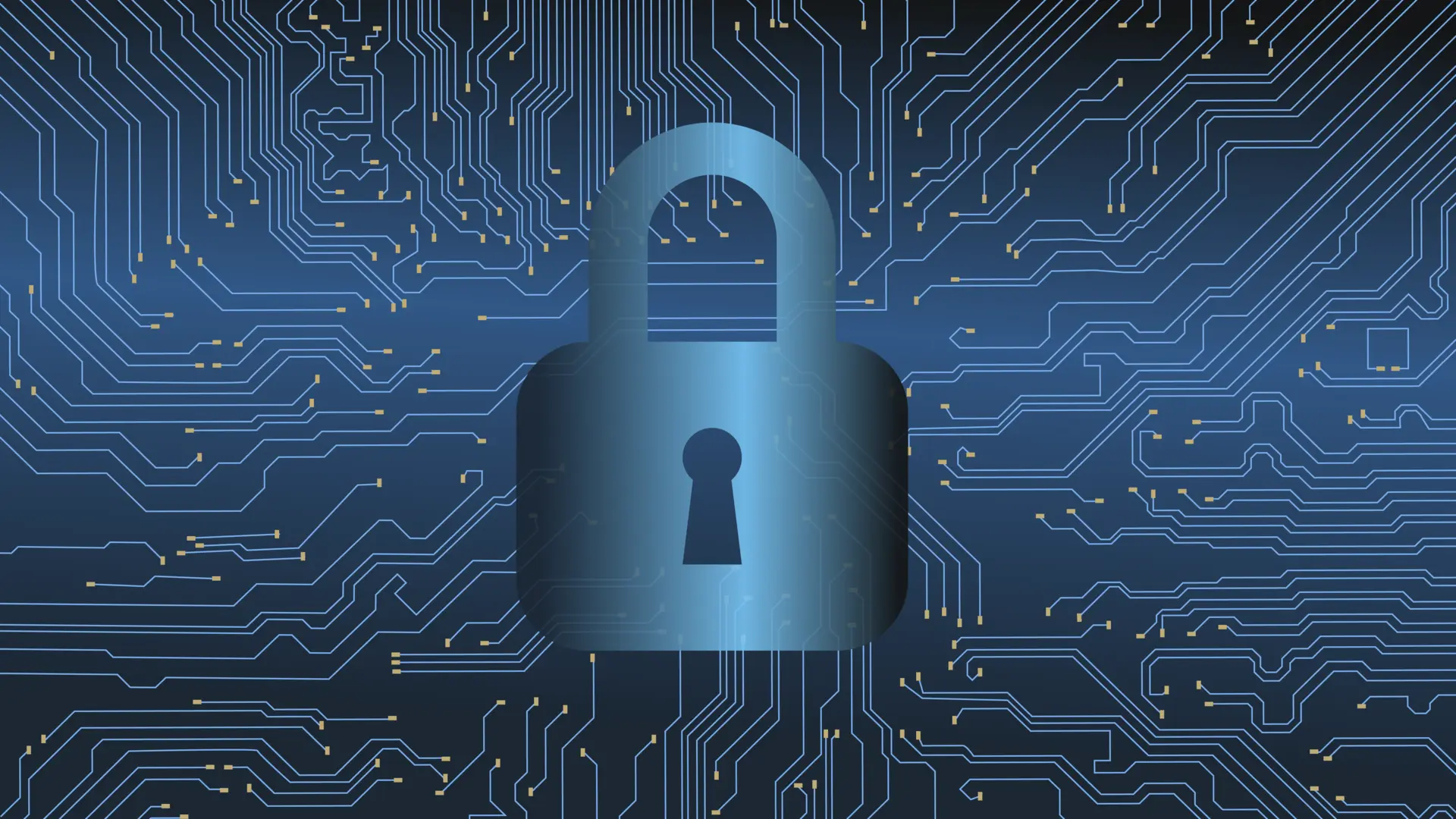A digital padlock over a circuit board representing exposed account data and online security