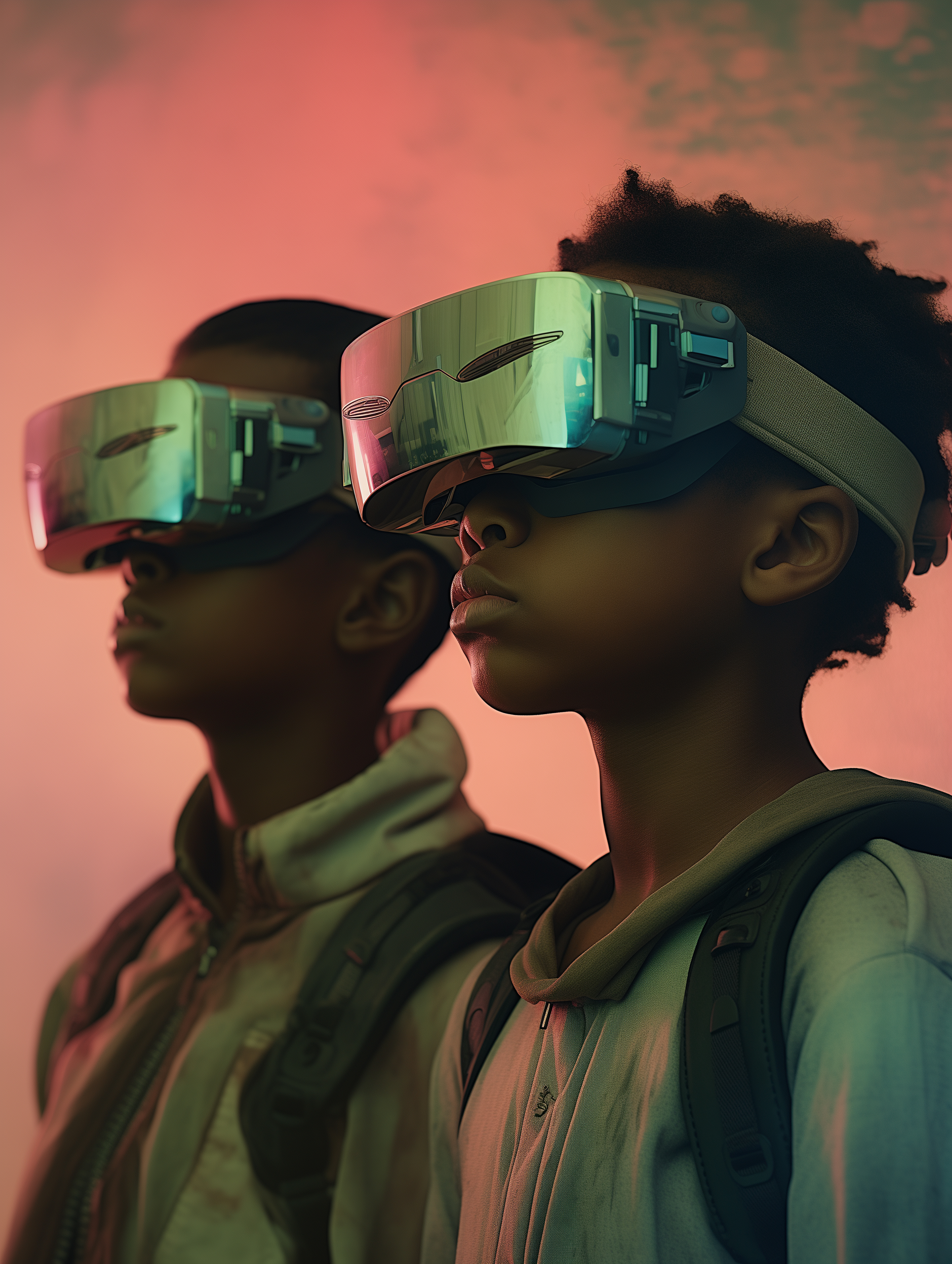 people wearing futuristic high tech virtual reality gl+lasses